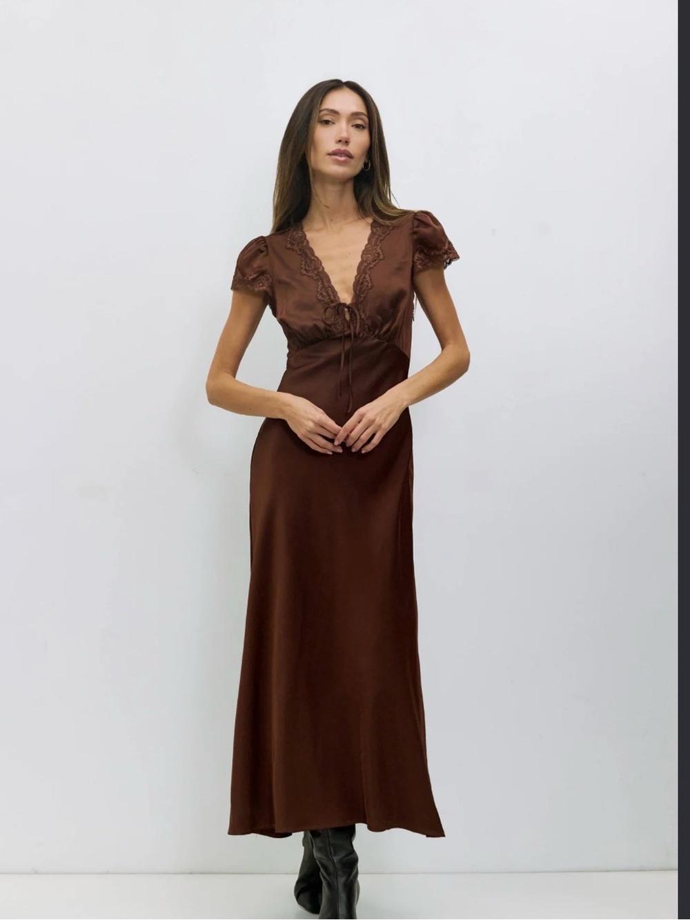 Mod Ref Brown Lace-Trim Maxi Dress
